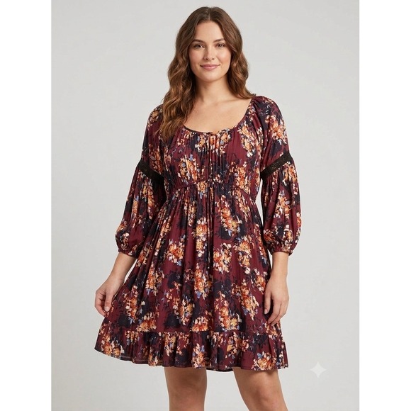 Lola P. Dresses & Skirts - Lola P. Dress Womens Sz M Rayon Flowy Sleeves Boho Bohemian Peasant Cottage NWOT